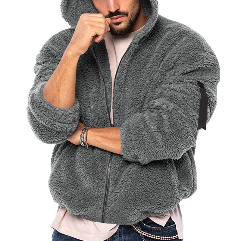 Ανδρικό χειμερινό νέο casual μπουφάν διπλής όψεως αρκτικού βελούδου 2023 με ζεστή κουκούλα με φερμουάρ
