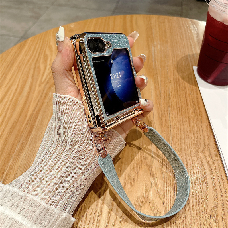 Diamentowa opaska na nadgarstek z brokatem, kompleksowa, chroniąca przed upadkiem obudowa na telefon Samsung Galaxy Flip