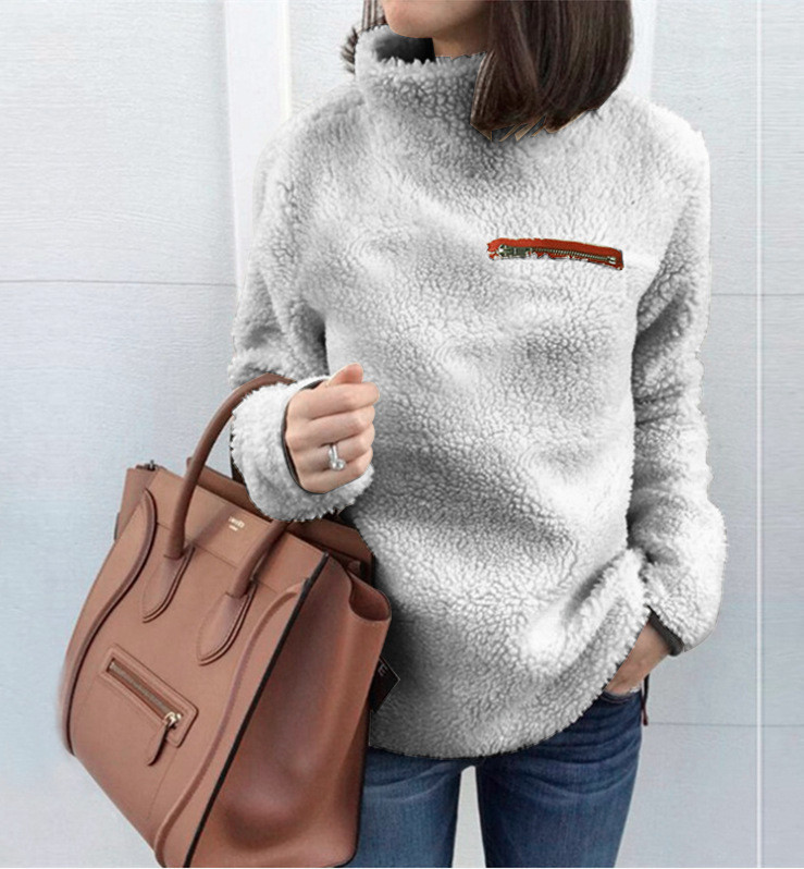 Nowy sweter damski, zapinany na zamek i golf, dolny top