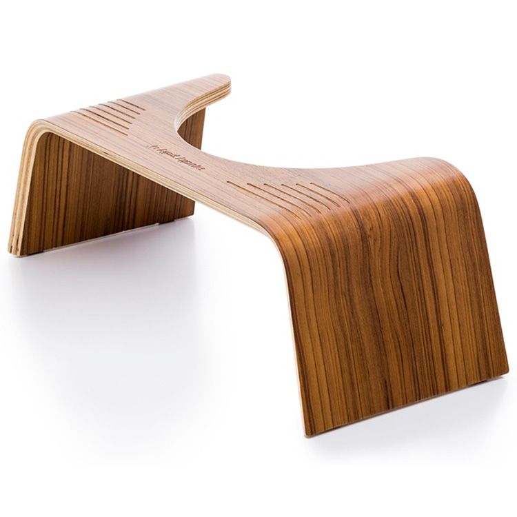Squatty Potty Slim wooden toilet stool with teak finish, ergonomic bathroom footstool designed to elevate knees above hips for a natural squatting posture, helping reduce straining, support digestion and promote healthier bowel movements.