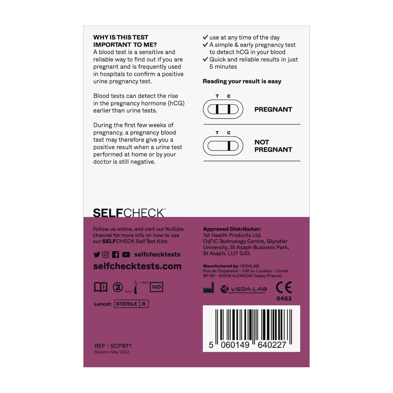 SELFCheck Pregnancy Blood Test