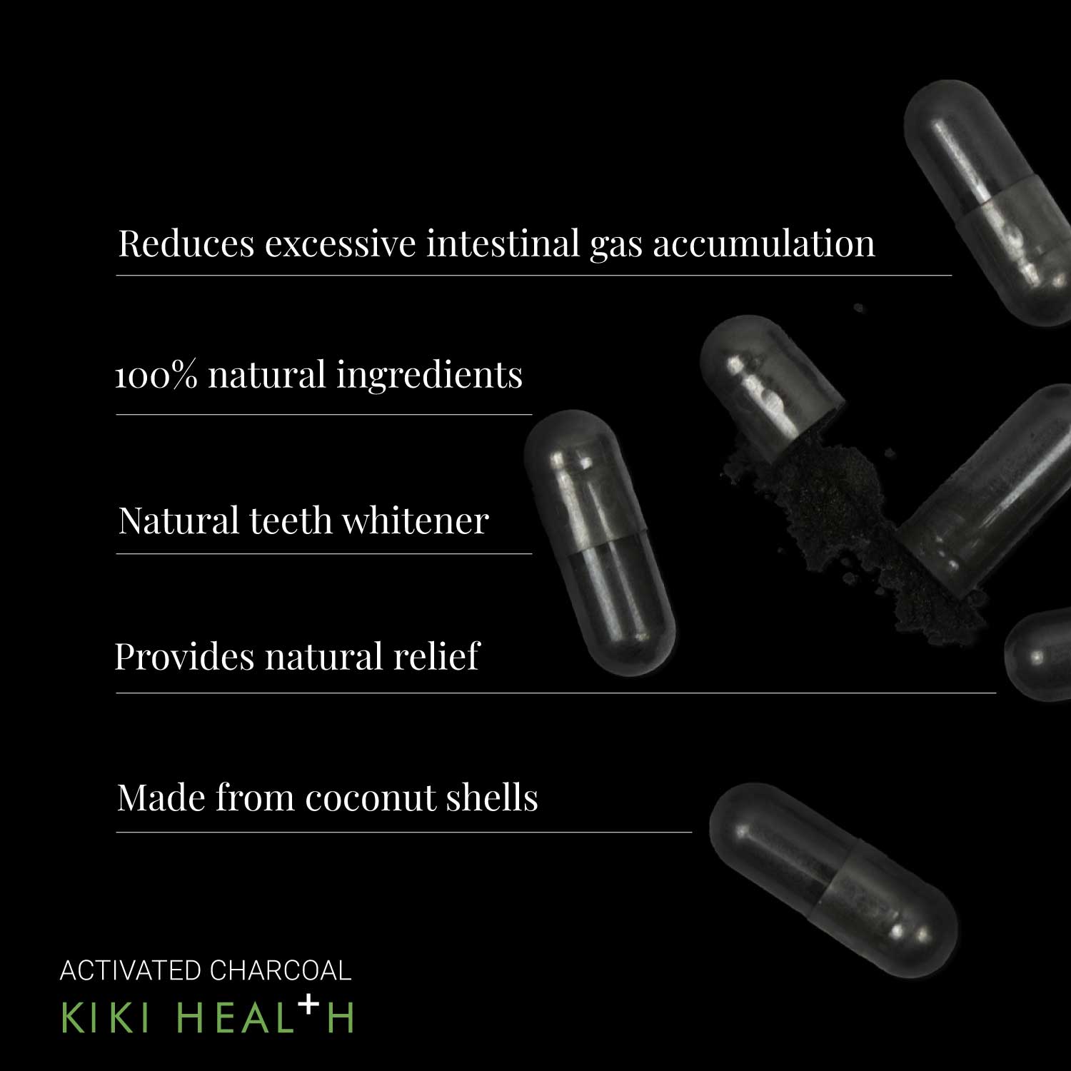 KIKI Health Activated Charcoal Capsules - 50 Vegicaps