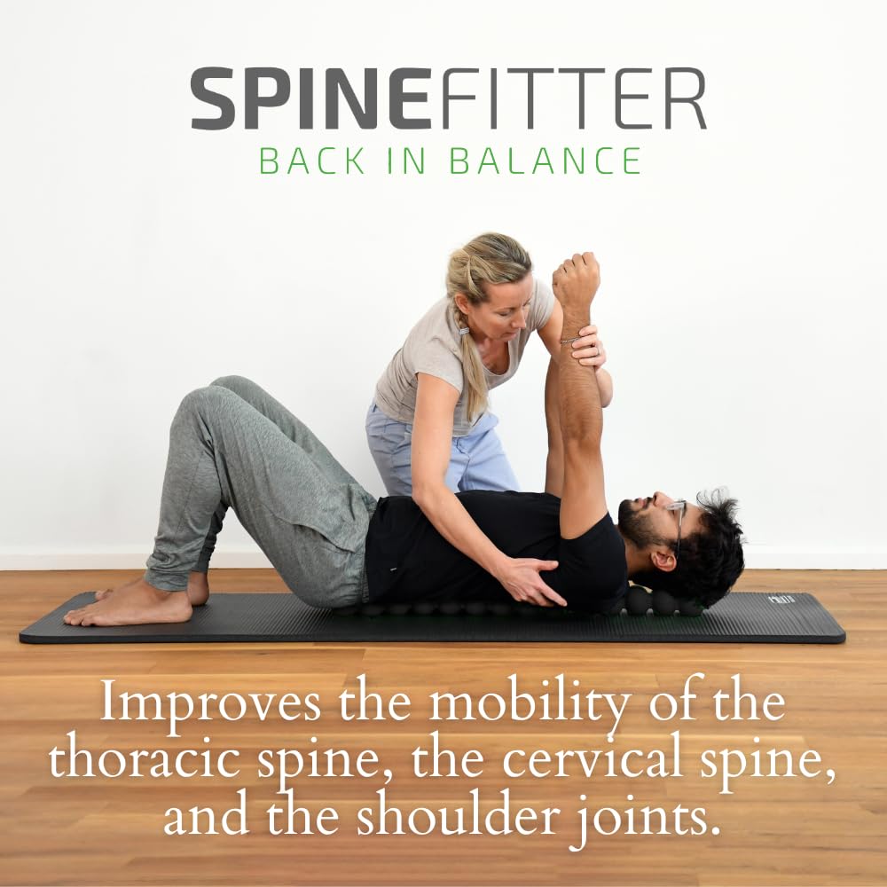 Spinefitter by Sissel physiotherapy exercise demonstrating assisted thoracic and cervical spine mobilisation, improving shoulder joint mobility, posture, and spinal balance during guided treatment.