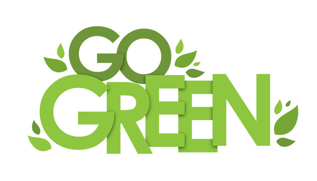 Green ‘Go Green’ graphic with leaf illustrations, used to promote Go Green Week and highlight environmentally friendly practices and sustainability efforts. Go Green Week - How We Stay Environmentally Friendly-StressNoMore