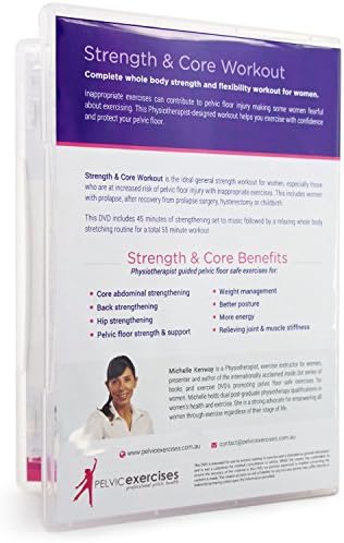 Michelle Kenway Strength & Core Workout DVD back cover showing pelvic floor safe strength and core exercise benefits for women