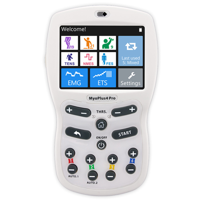 NeuroTrac MyoPlus 4 Pro EMG biofeedback and EMS muscle stimulation device for rehabilitation and pelvic floor training.