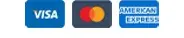 Logos for Visa, Mastercard and American Express, showing that customers can pay using these major credit and debit cards.