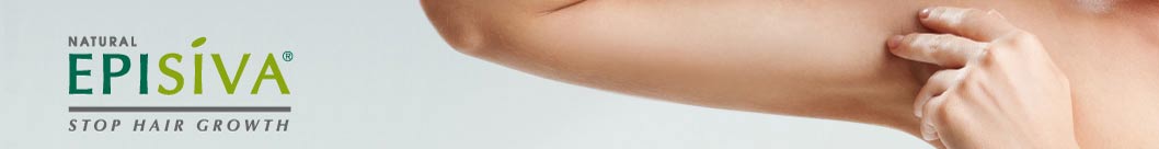 Epis&iacute;va natural stop hair growth banner with branding and an image of a woman&rsquo;s smooth underarm being gently touched