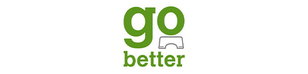 Go Better brand logo featuring bold green ‘go’ text above the word ‘better’ with a minimal grey toilet stool icon.