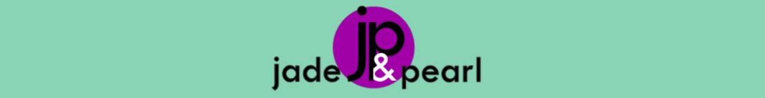Jade & Pearl banner with purple jp logo in a circle on a mint green background.