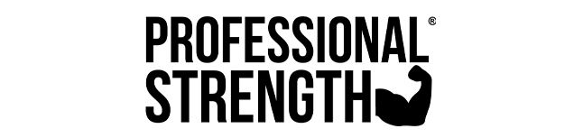 Professional Strength brand logo with strong black text and flexed arm graphic symbolising strength and power.