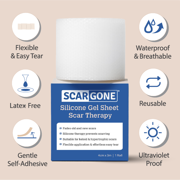 ScarGone silicone gel sheet roll with reusable, waterproof and breathable scar therapy features