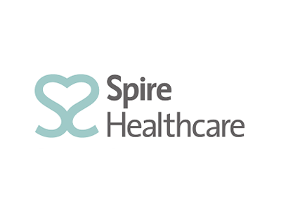 Spire Healthcare logo featuring a teal heart-shaped symbol next to the words ‘Spire Healthcare’ in grey text.