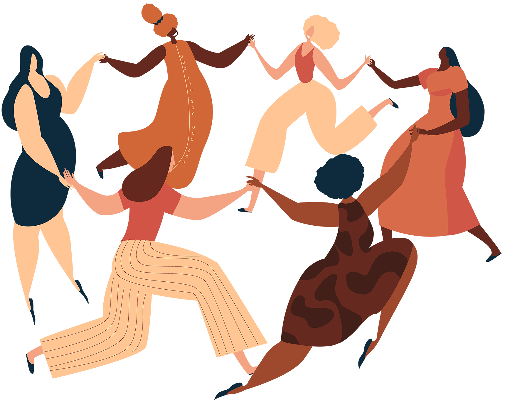 Illustration of diverse women standing together in support and unity