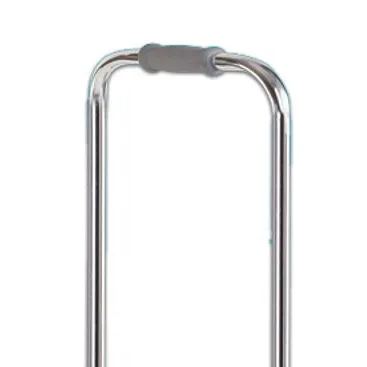 Close-up of an Osalis chrome-finished step stool handrail with a soft grey non-slip grip, designed to provide extra stability and support when stepping up or down indoors.