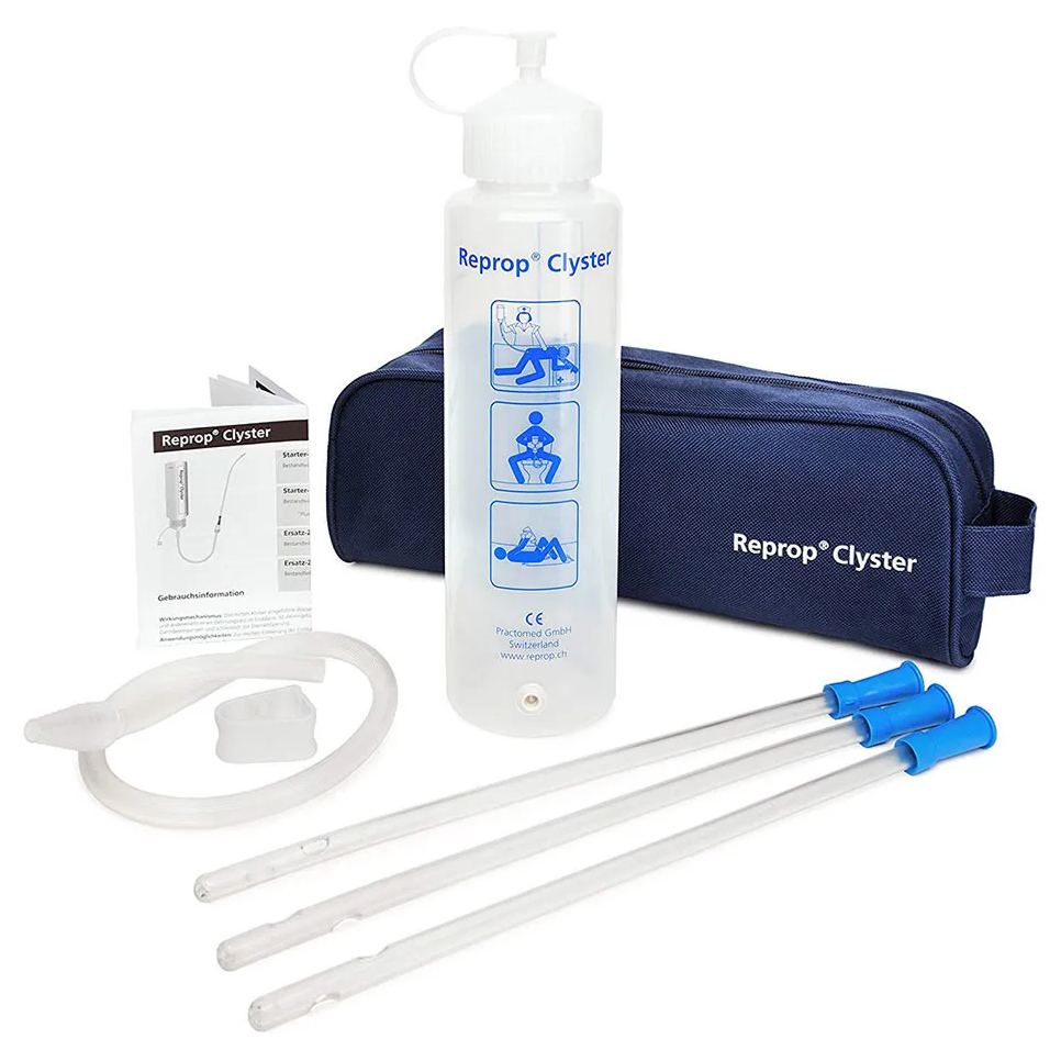 Reprop Clyster Plus home enema kit for safe colon cleansing and constipation relief. Easy-to-use colonic irrigation system for water, saline or coffee enemas, with reusable bottle, rectal tubes and discreet storage for effective at-home digestive support.