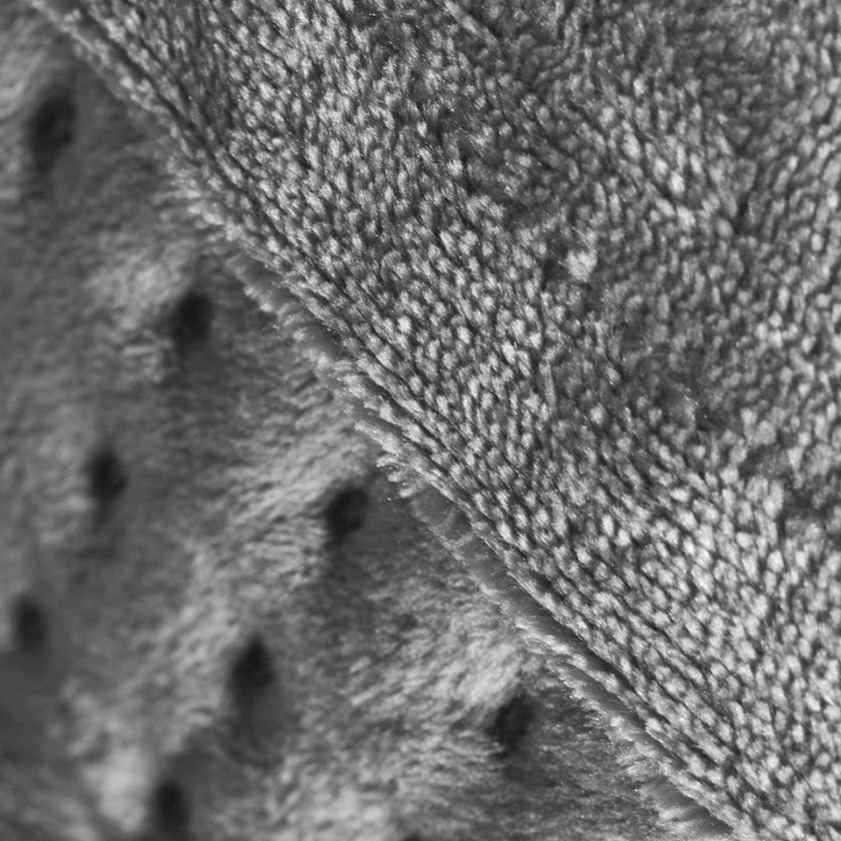 Close-up of the soft grey plush lining and padded fabric of a Lanaform electric heated foot warmer, showing the cosy textured material designed to retain heat, enhance comfort, and gently warm cold feet.