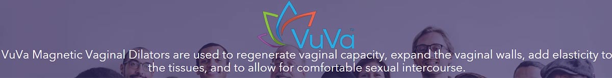 VuVa Magnetic Vaginal Dilators promotional banner featuring the VuVa logo and text about increasing vaginal capacity, enhancing elasticity and improving sexual comfort.