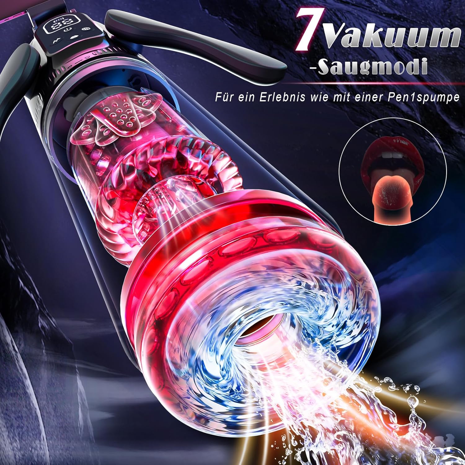 7 funkciós elektromos maszurbátor teleszkópos, forgó, vibráló és szívó funkciókkal