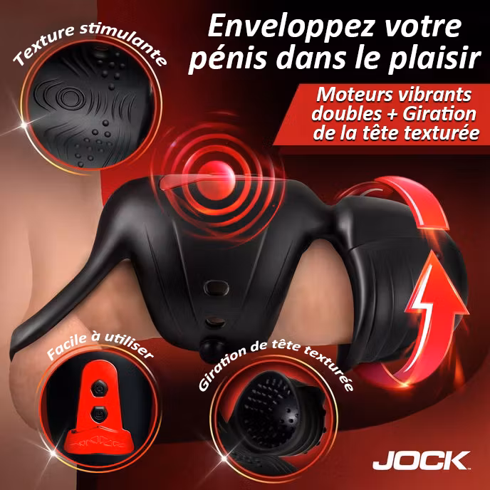 Jock Advanced Helmet Humper – silikonowy masturbator m?ski 2 w 1 z funkcj? rotacji i wibracji, 3+3 pr?dko?ci i 7+7 trybów, obrotowa g?owica + wibruj?cy trzon, mo?liwo?? u?ywania bez u?ycia r?k, z rozci?gliwym pier?cieniem na penisa, akumulatorowy.