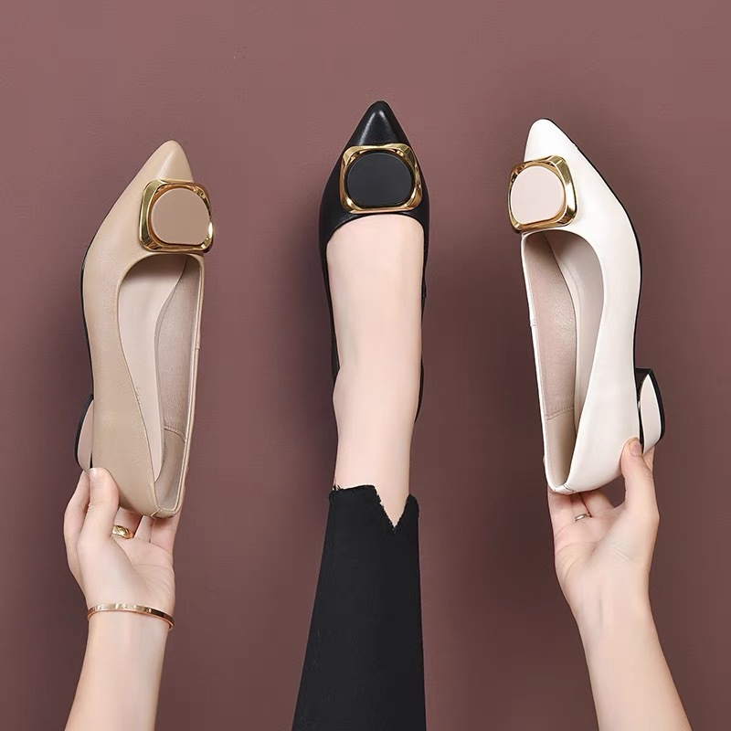 Damskie buty na niskim obcasie z p?ytkim szpiczastym noskiem