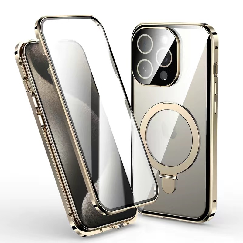 iPhone mágneses adatvédelmi tok dupla üveggel, kompatibilis az adatvédelmi üveggel ellátott kiegészítőkkel, beleértve a nyakpántot és a kameralencse-védőt