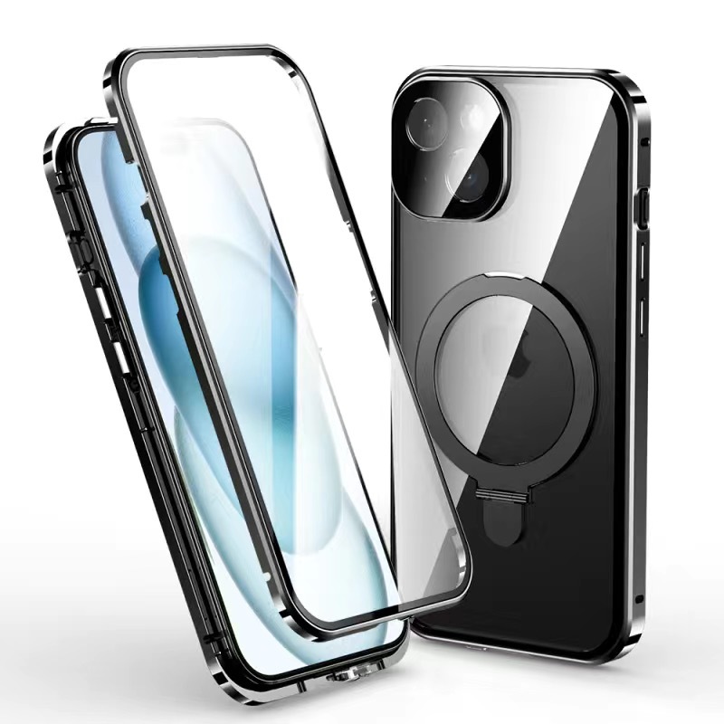 iPhone mágneses adatvédelmi tok dupla üveggel, kompatibilis az adatvédelmi üveggel ellátott kiegészítőkkel, beleértve a nyakpántot és a kameralencse-védőt