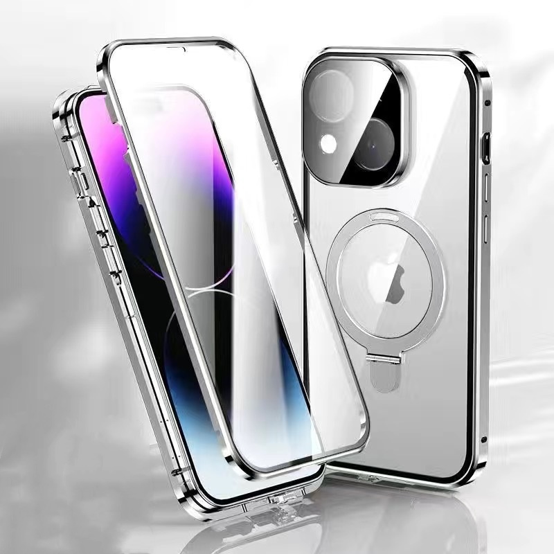 iPhone mágneses adatvédelmi tok dupla üveggel, kompatibilis az adatvédelmi üveggel ellátott kiegészítőkkel, beleértve a nyakpántot és a kameralencse-védőt