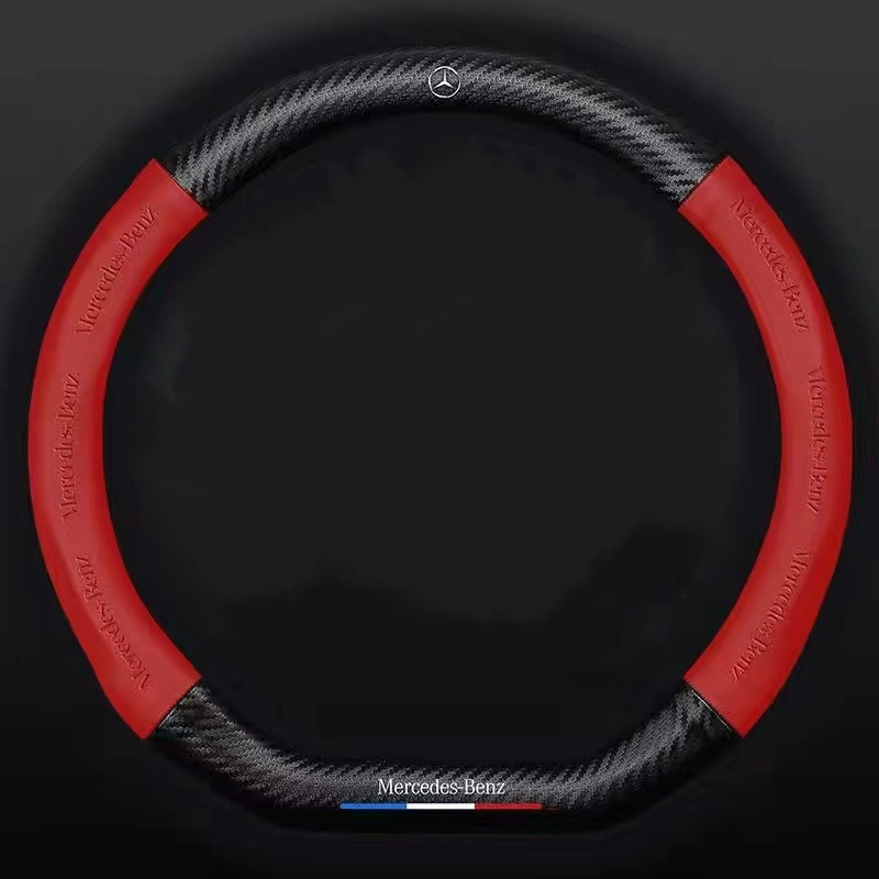 [3D dombornyomott autó logó] Szénszálas kormánykerék borítás, univerzális minden évszakhoz, nedvszívó és csúszásmentes, fogantyúborítások különböző modellekhez