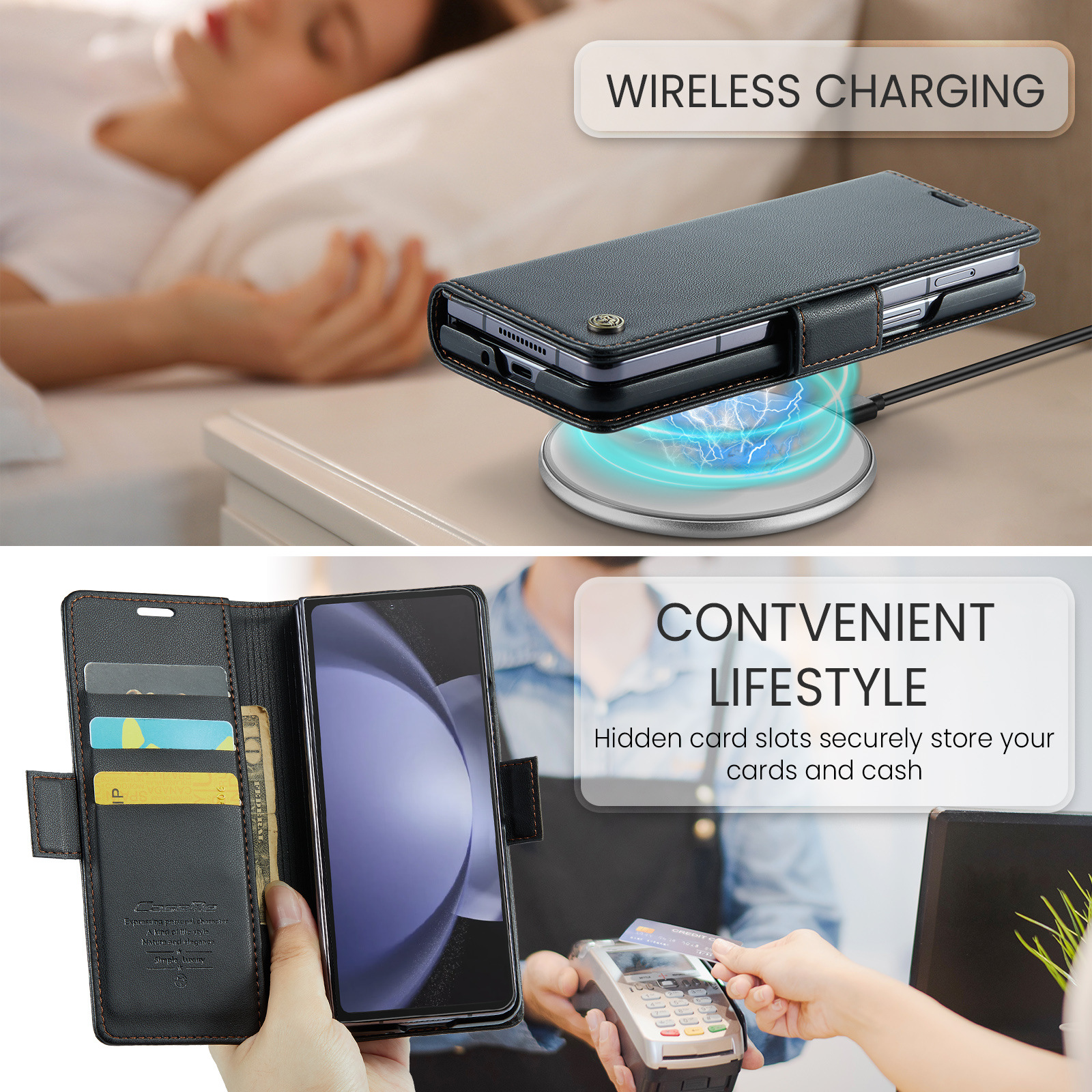 Szczotka antykradzieżowa do Samsung'a Wielofunkcyjne etui z klapką ze skóry na telefon komórkowy