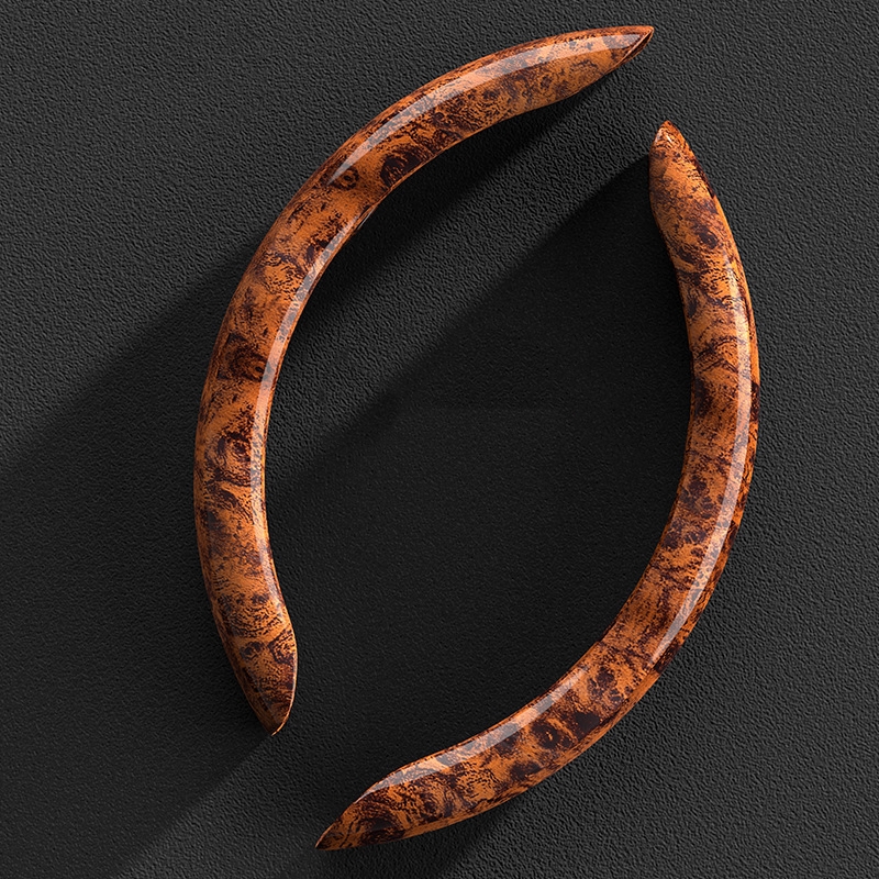 【2 sztuki】Antypoślizgowa osłona kierownicy samochodu z drewna słojowanego