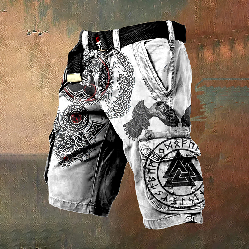 Retro Viking Raven Wolf Art Men's Cargo Shorts