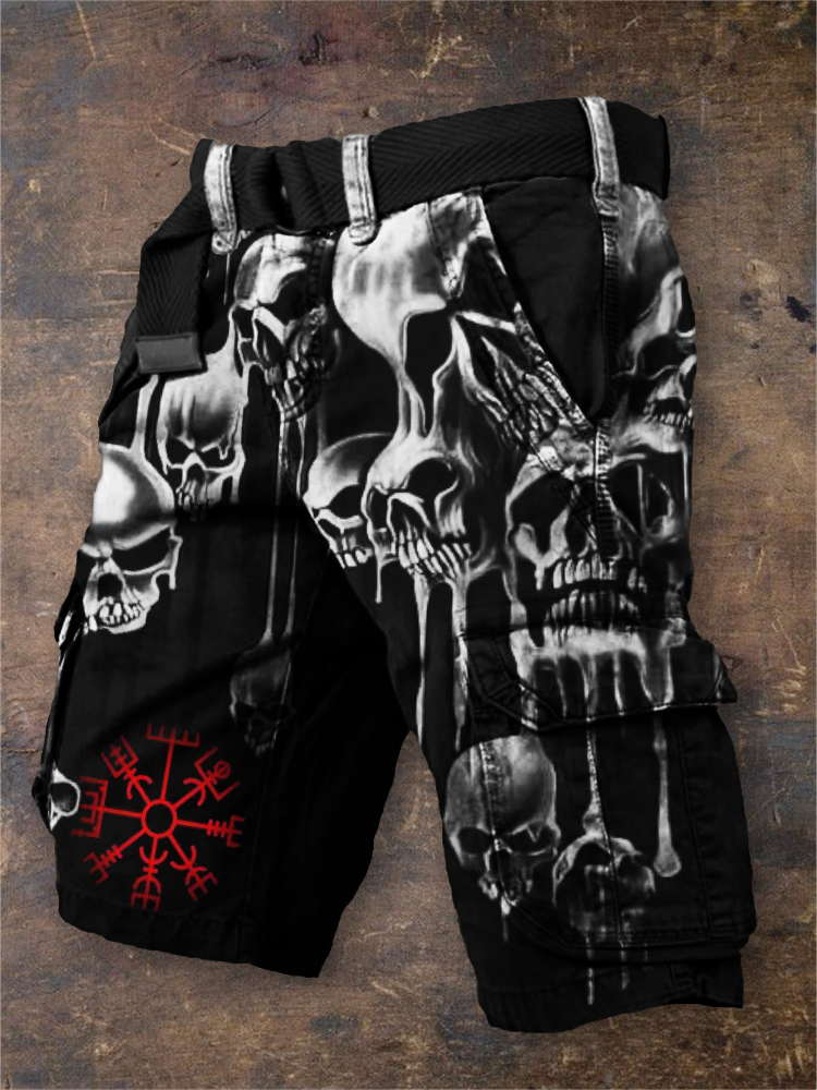 Men's Viking Vegvisir Melting Skulls Contrast Cargo Shorts
