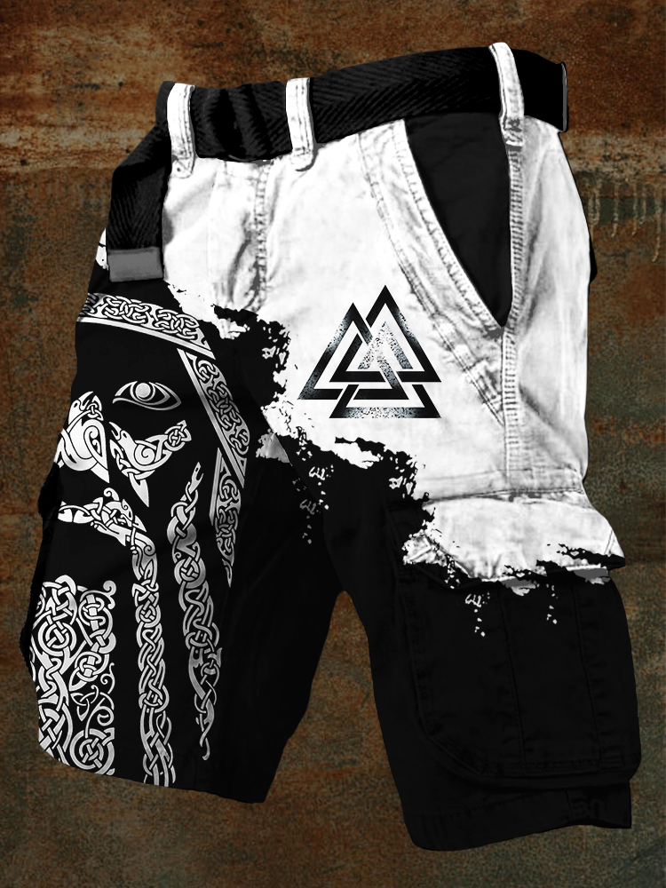 Men's Viking Odin Valknut Graphic Vintage Cargo Shorts