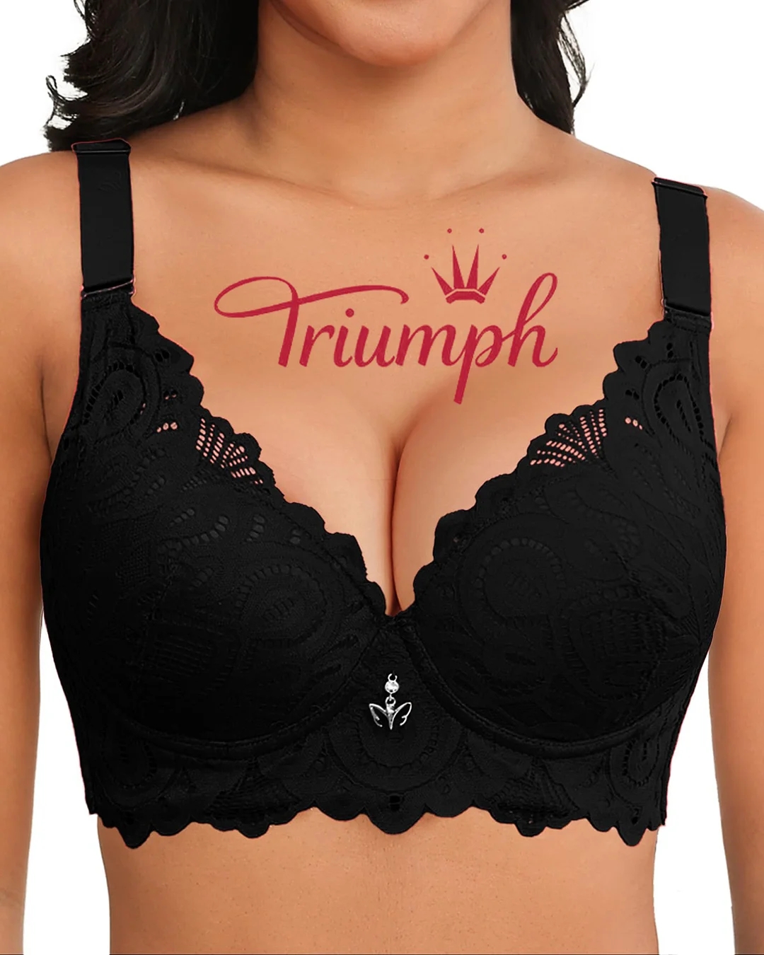 TRIUMPH💝 Δαντελωτό σουτιέν push-up, γυναικείο μεγάλου μεγέθους σουτιέν με καλωδίωση