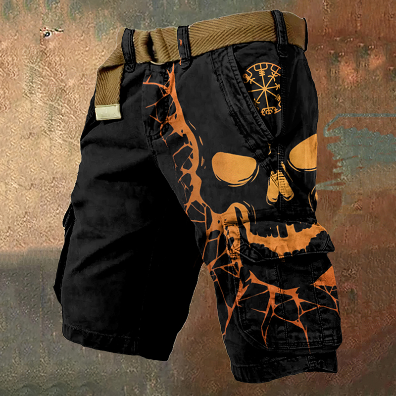 Men'S Vintage Viking Skull Art Graphic Cargo Shorts