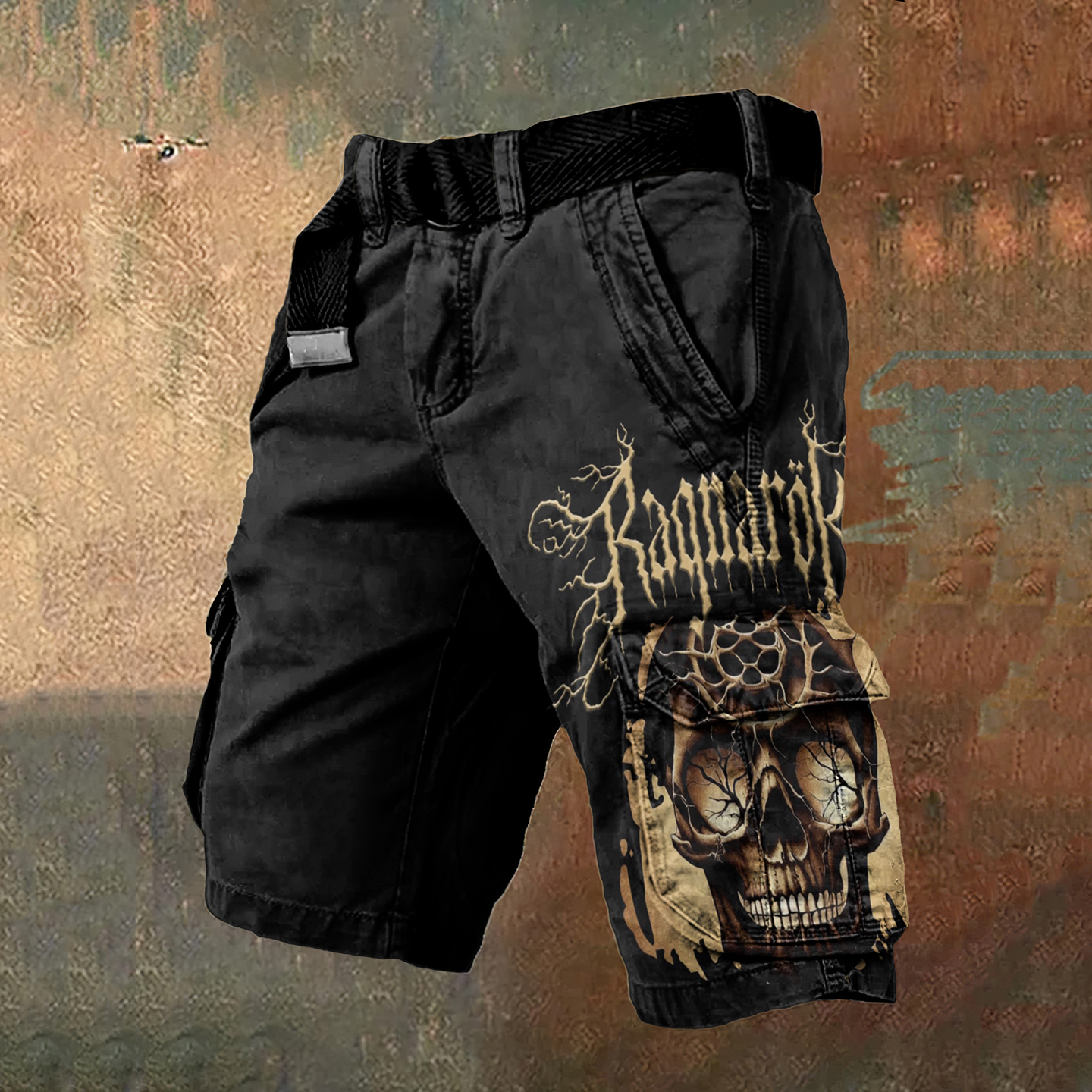 Men's Viking Ragnarök Skull Inspired Vintage Cargo Shorts