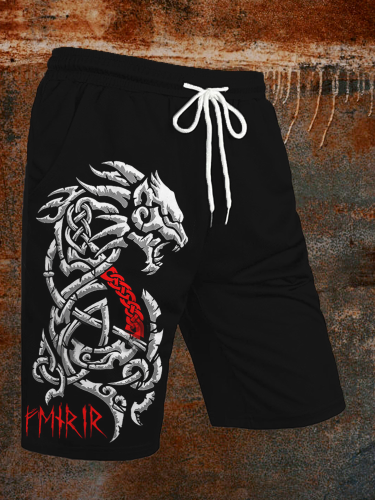 Men's Viking Fenrir Celtic Graphic Drawstring Casual Shorts