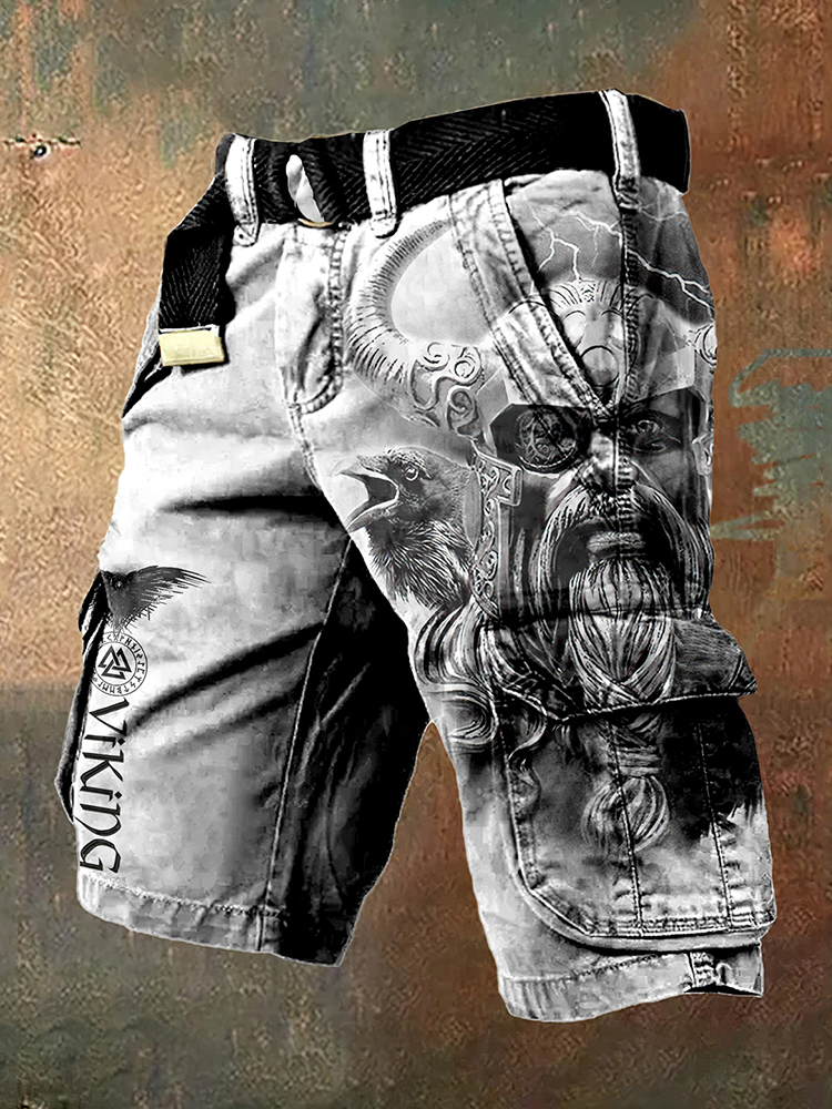 Retro Viking Raven Warrior Art Men's Cargo Shorts
