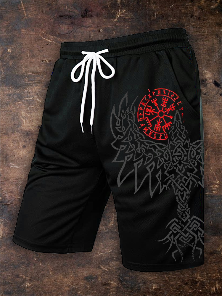 Men's Viking Vegvisir Celtic Raven Graphic Drawstring Shorts