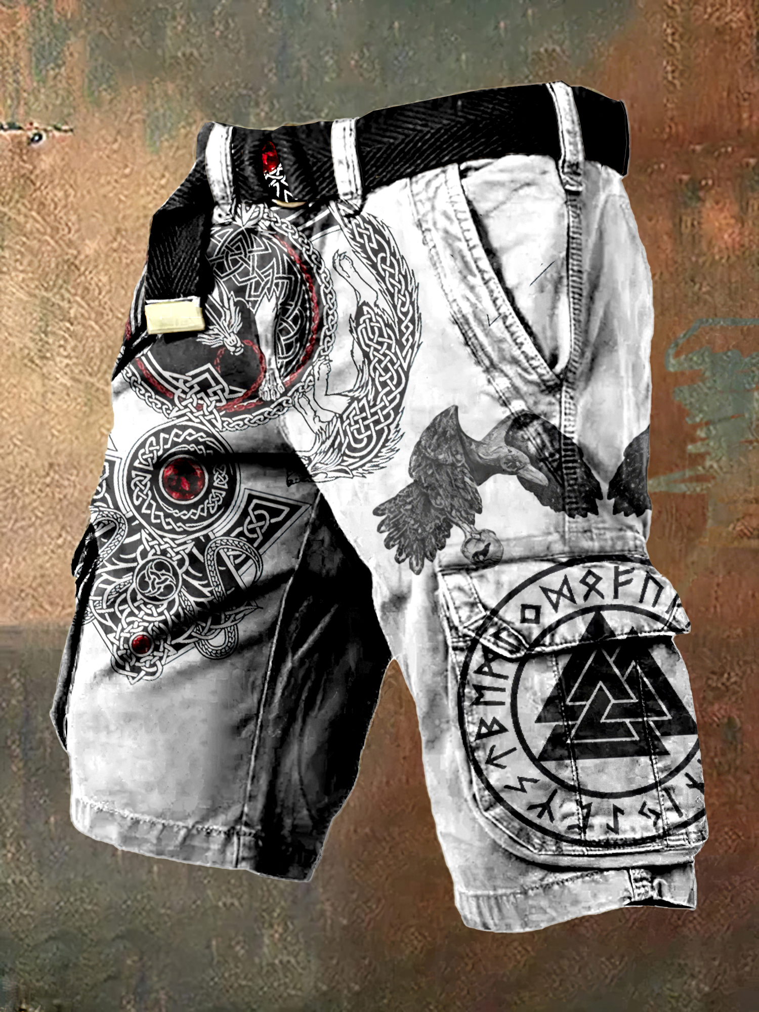 Retro Viking Raven Wolf Art Men's Cargo Shorts