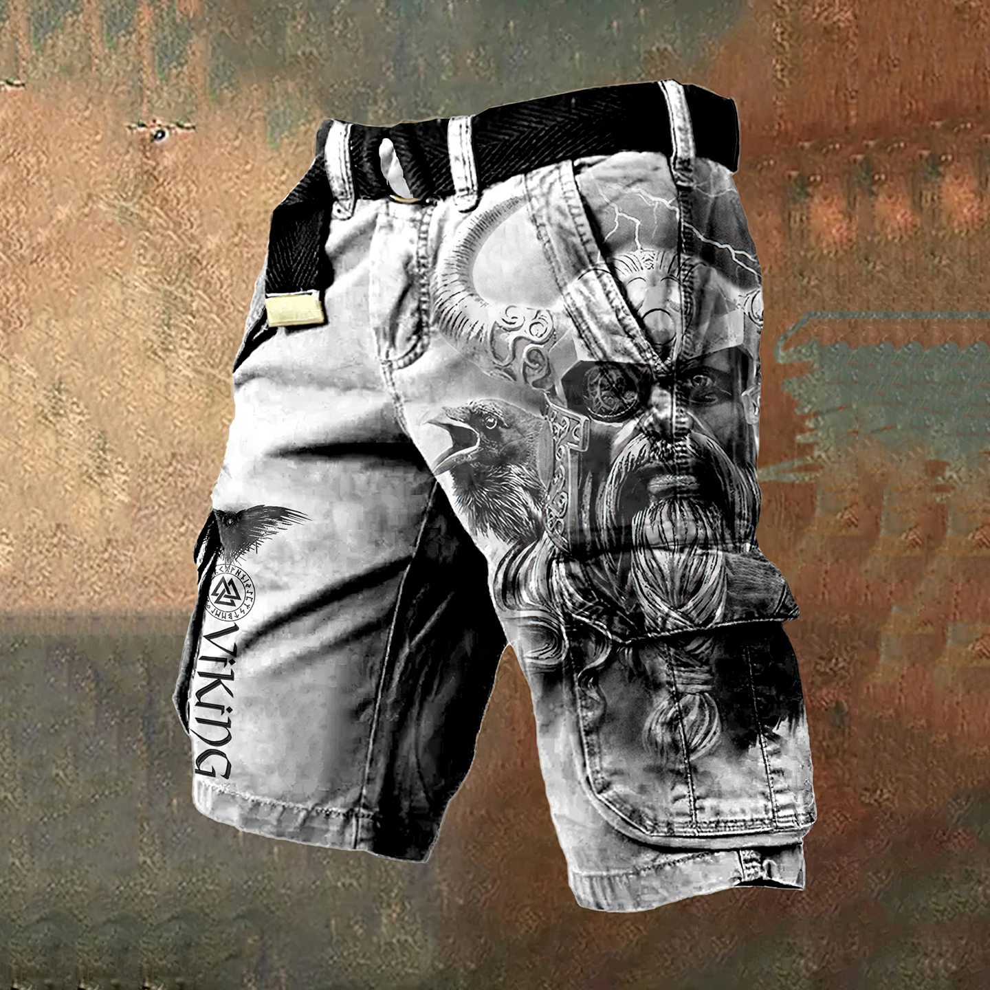 Retro Viking Raven Warrior Art Men's Cargo Shorts