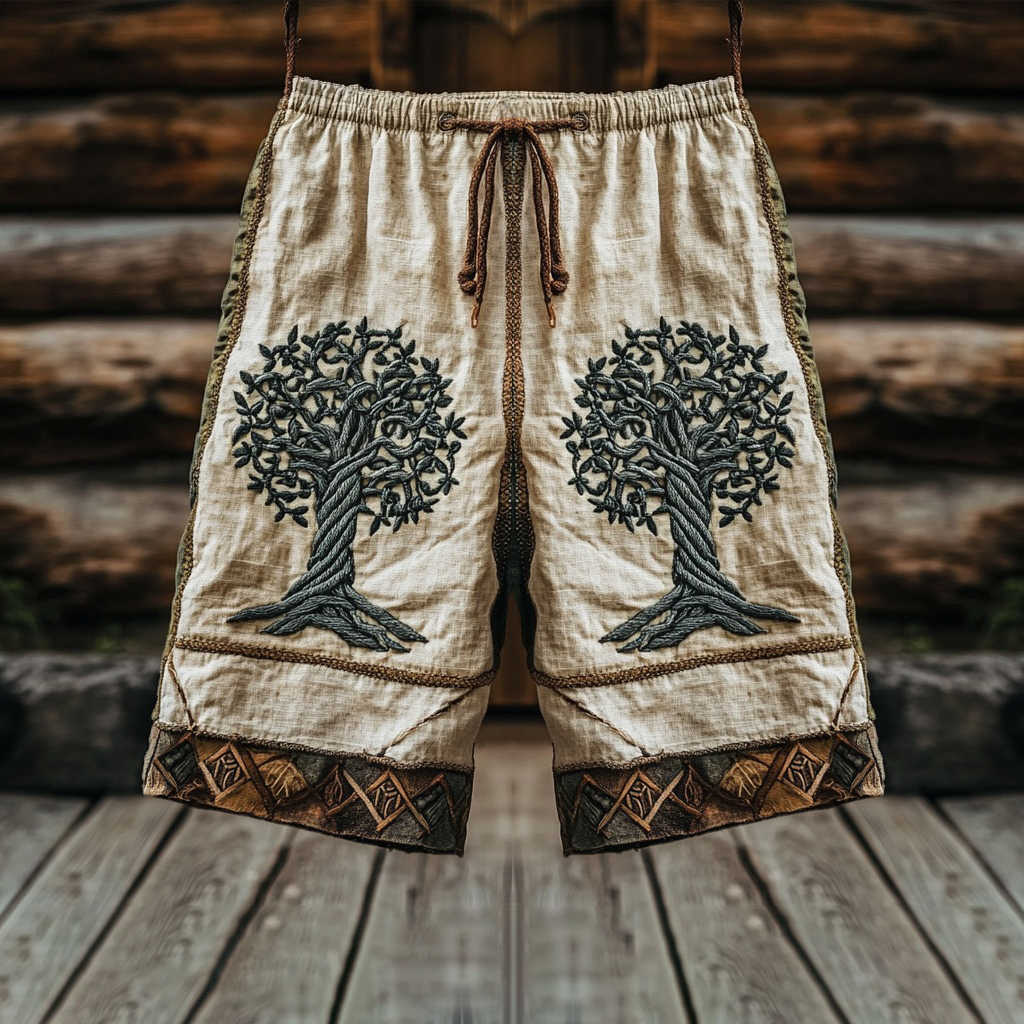 Vintage Viking Life Of Tree Celtic Art Linen Shorts