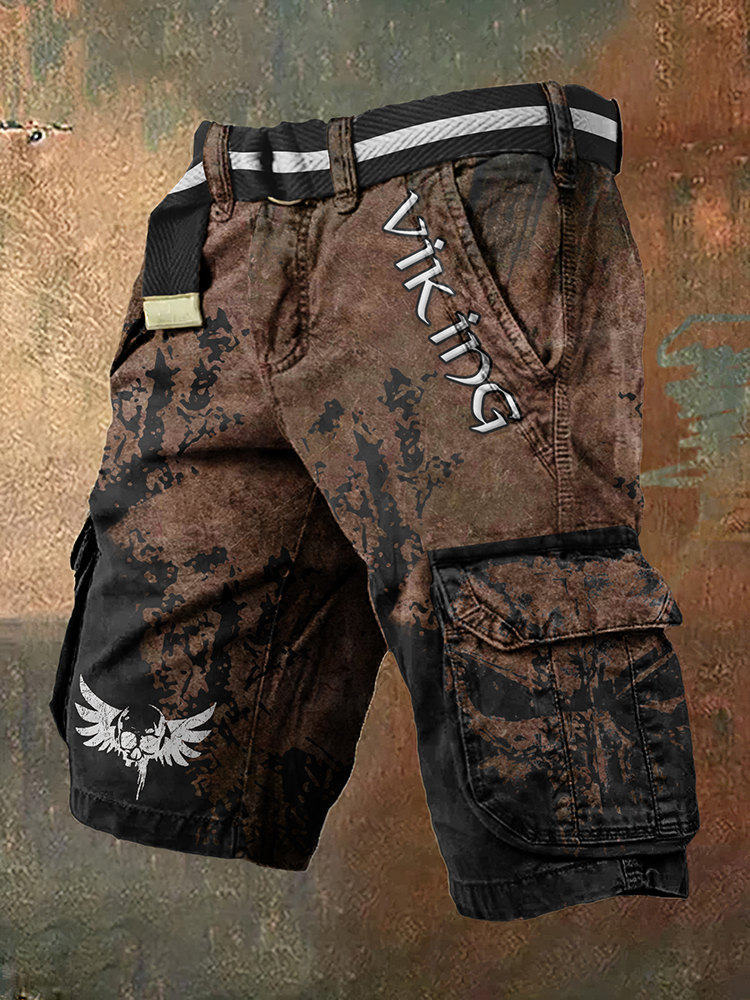 Vintage Viking Flying Skull Art Men's Work Shorts