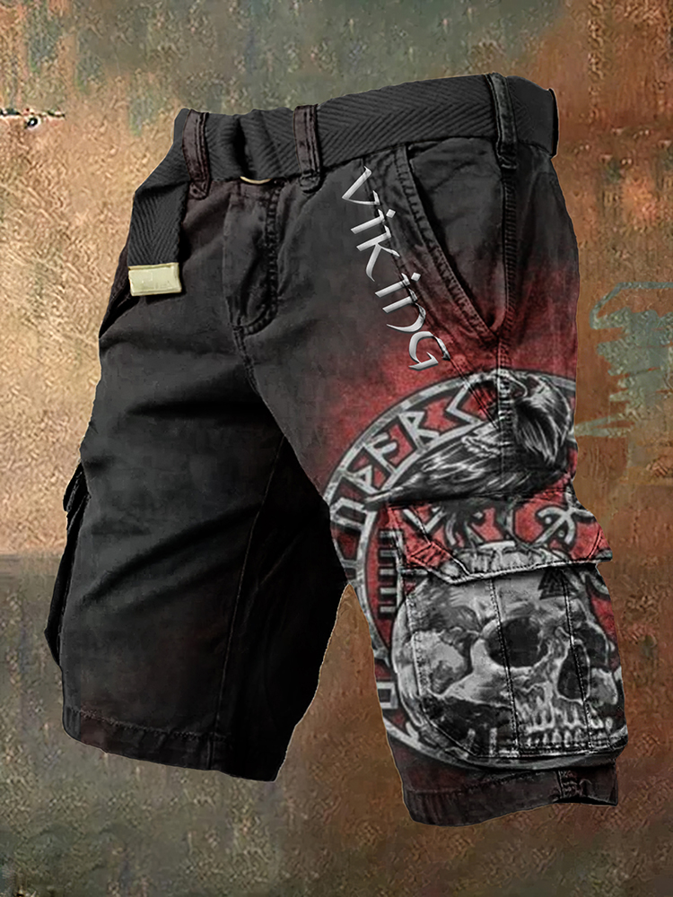 Vintage Viking Skull Art Men's Work Shorts