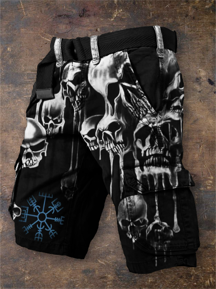 Men's Viking Vegvisir Melting Skulls Contrast Cargo Shorts