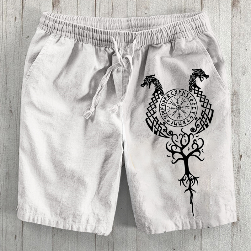Viking Ethnic Dragon Totem Art Linen Blend Shorts