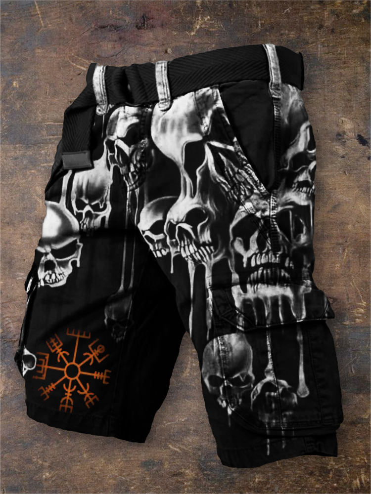 Men's Viking Vegvisir Melting Skulls Contrast Cargo Shorts