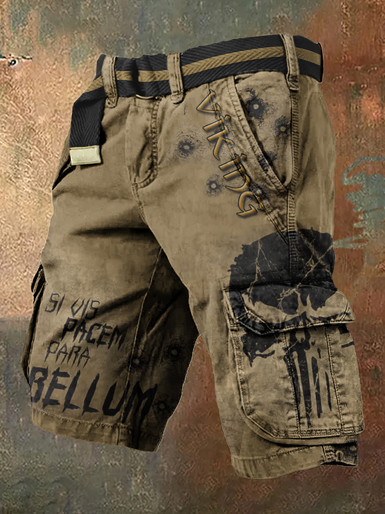 Vintage Viking Shooting Skull Art Men's Work Shorts