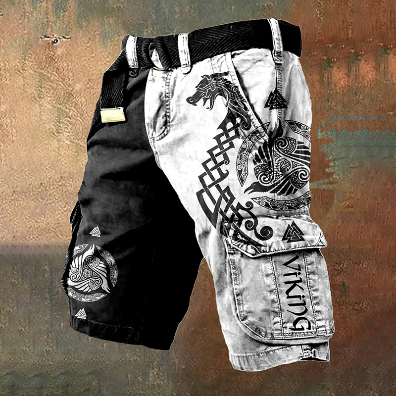 Retro Viking Contrasting Colors Dragon Graphics Art Men's Cargo Shorts